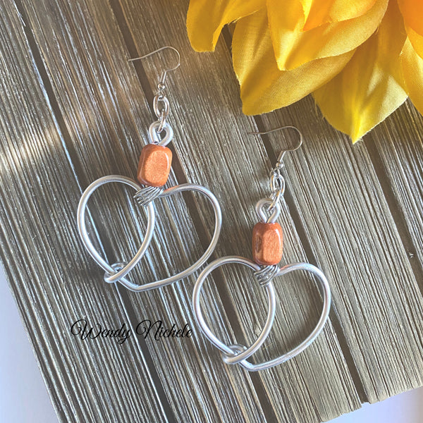 Love Earrings (Silver w burnt orange wood bead)
