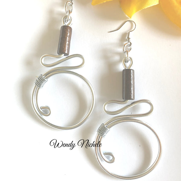 Nicole Earrings (Silver w/ brown wood bead)