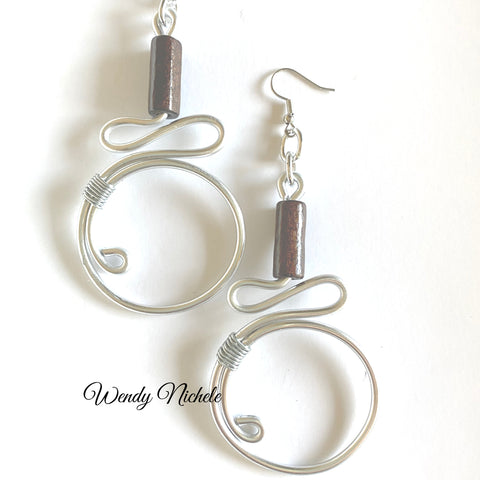Nicole Earrings (Silver w/ brown wood bead)