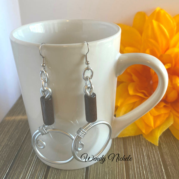 Oprah Earrings (Silver w brown wood bead)