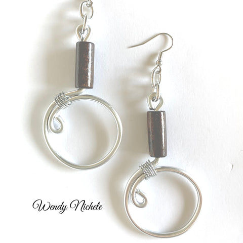 Oprah Earrings (Silver w brown wood bead)