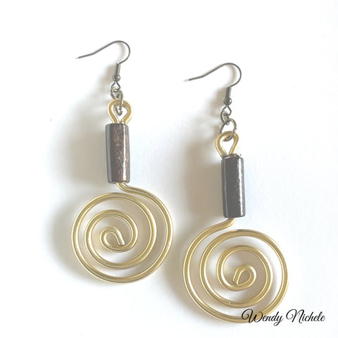 Desiree Earrings (Gold w/ brown wood bead)