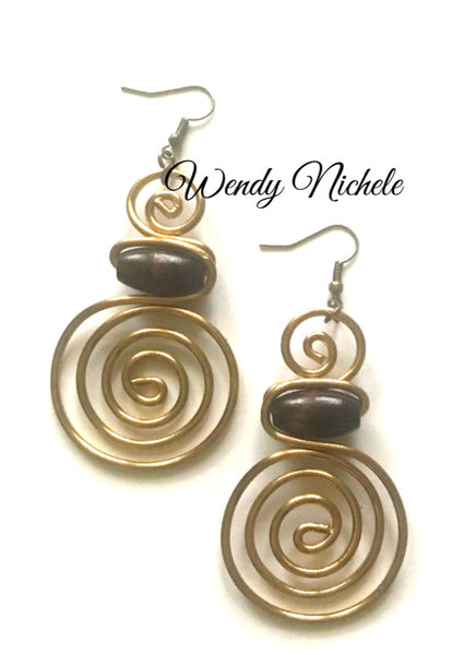 Destiny Earrings (Gold w/Brown Wood Bead)