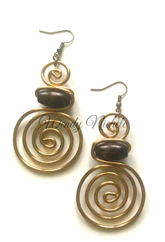 Destiny Earrings (Gold w/Brown Wood Bead)