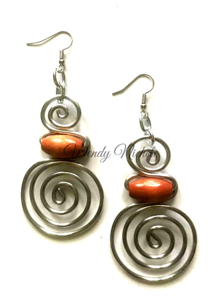 Destiny Earrings (Silver w/Orange Wood Bead)