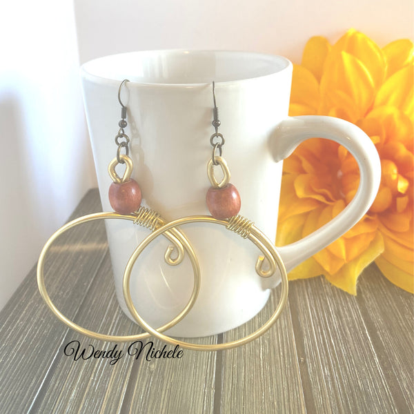 Sophia Earrings (W/ burnt orange wood bead)