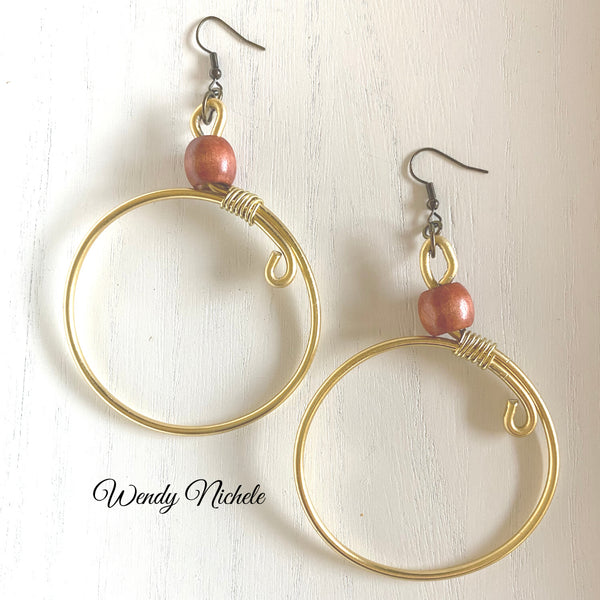 Sophia Earrings (W/ burnt orange wood bead)