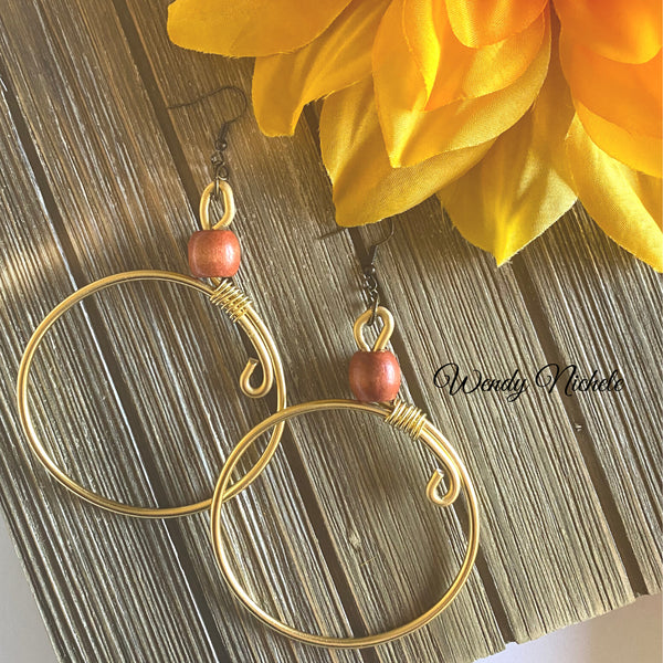 Sophia Earrings (W/ burnt orange wood bead)