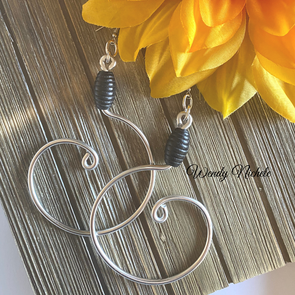 Stacee Earrings (Silver with black wooden bead)