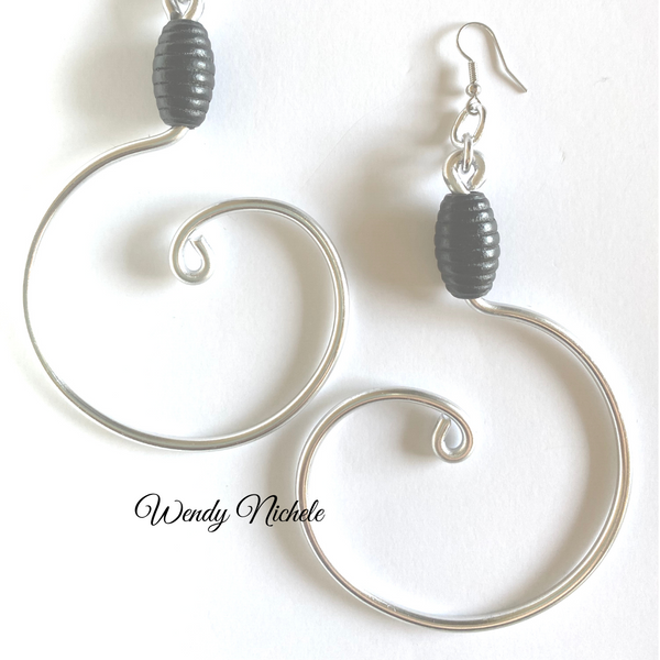 Stacee Earrings (Silver with black wooden bead)