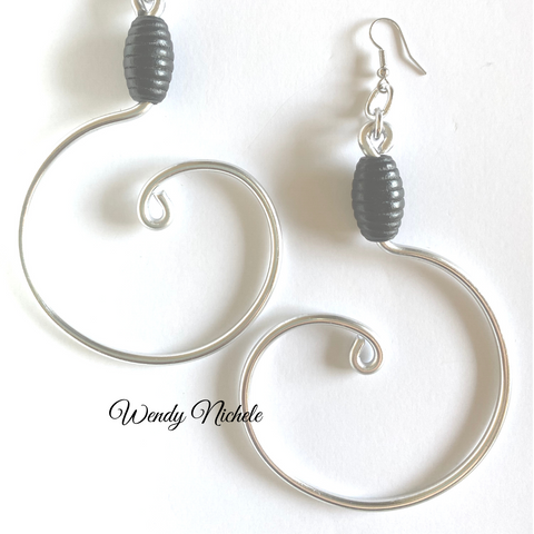 Stacee Earrings (Silver with black wooden bead)
