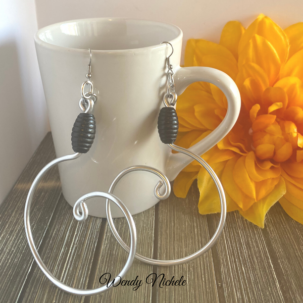 Stacee Earrings (Silver with black wooden bead)